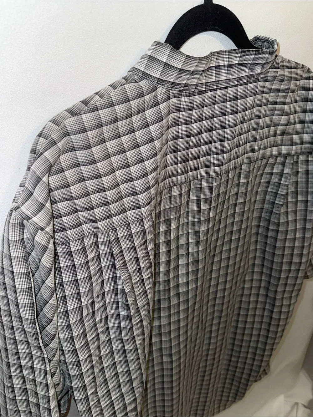 Men's Bugatchi Uono Short-Sleeve Black/White Plaid Button-Up Shirt - Size Large